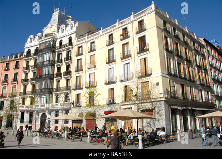 Street scene, buildings, terrace, Madrid, Spain Stock Photo