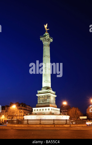 PARIS, France - Colonne de Juillet (July Column) at the Place de la Bastille, where the Bastille Prison once stood until being stormed and destroyed during the French Revolution. The July Column stands in the center of the square as a monument to the Revolution. Stock Photo