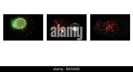 Fine art piece of fire works, star bursts aligned in a panoramic format. Stock Photo