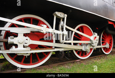 Steam engine steel wheels and propulsion mechanism Stock Photo