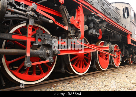 Steam engine steel wheels and propulsion mechanism Stock Photo