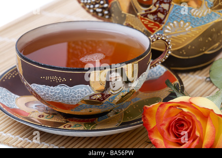 Teaset, Tea Cup with Rose Stock Photo