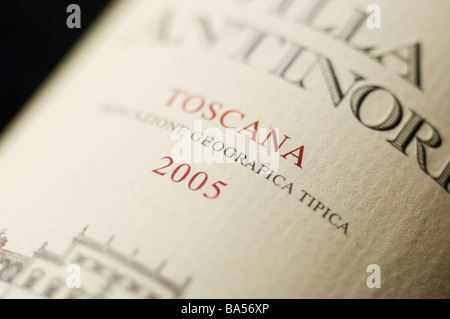 Villa Antinori Toscana 2005 wine bottle label closeup Stock Photo