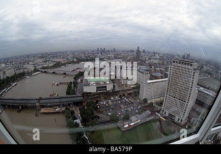 View of north and east London, and the City of London from within a capsule of the London Eye. Stock Photo