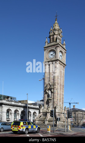 High profile police car atrolling at Belfast s Leaning tower Northern Ireland Stock Photo