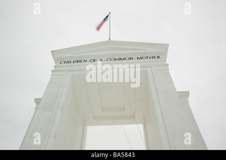 Peace Arch from the American side of the US-Canada border between Washington State and British Columbia in winter. Stock Photo