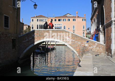 Bridge across canal near the pescheria (fish market) Venice, Italy