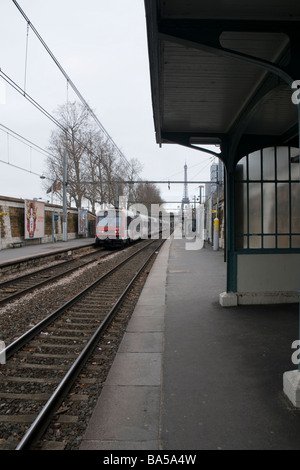 Eiffel  Tower from RER C Javel train station at Paris Stock Photo