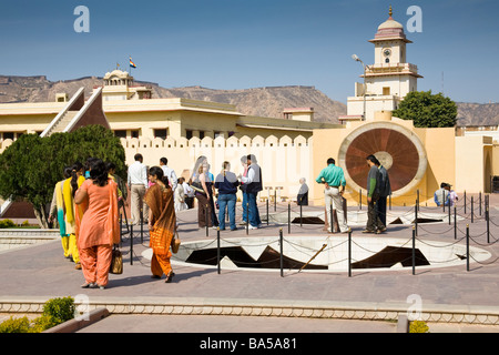 Narivalaya and Jai Prakash Yantra exhibits and tourists in Jantar Mantar Observatory, Jaipur, Rajasthan, India Stock Photo