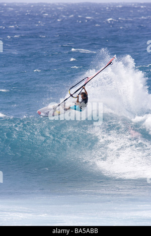 Windsurfing at Hookipa Beach, Paia, Maui Hawaii Stock Photo