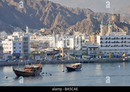 Waterfront and harbour at Muttrah also spelt as Mutrah part of Muscat Oman Stock Photo