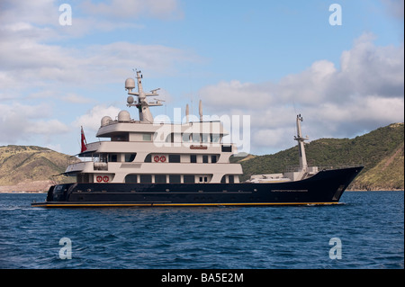 Superyacht 'Big Aron' underway off St Kitts Stock Photo