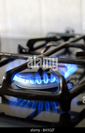 Burning gas oven in kitchen Stock Photo