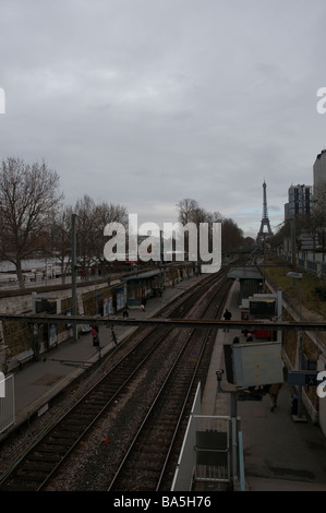 Eiffel Tower from RER C Javel train station at Paris Stock Photo