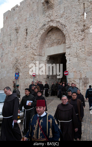 Israel. Jerusalem Old City. Zion gate. Procession to Coenaculum Stock Photo