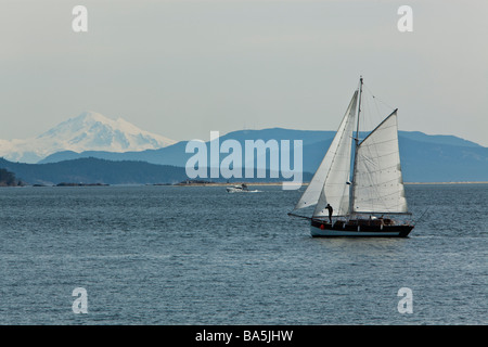 Sailboat off the coast of Vancouver Island BC Canada Stock Photo