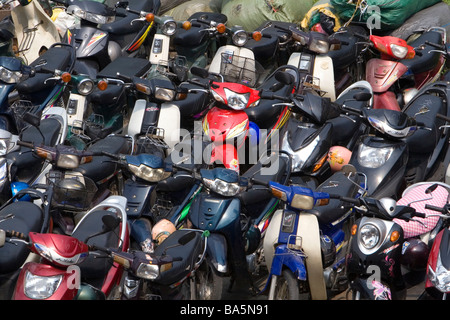 Scooters parked in the Cholon district of Ho Chi Minh City Vietnam Stock Photo