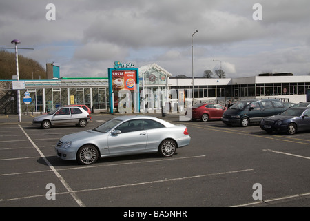 Burton in Kendal England UK March Cars parked in the service station on the M6 motorway Stock Photo