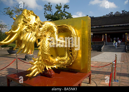 Gold leaf dragon sculpture on display at the Imperial Citadel of Hue Vietnam Stock Photo