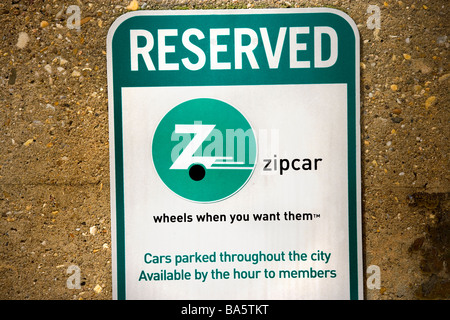A Zipcar reserved parking sign in Washington DC US