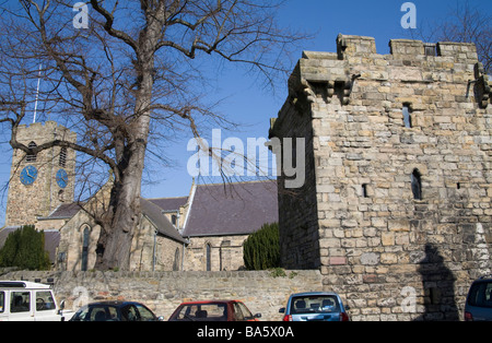 Corbridge Northumberland England UK March St Andrews church with a Saxon tower and a preserved Vicars Pele in the churchyard Stock Photo