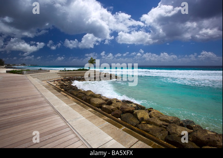 Newly built boardwalk in the West Coast of Barbados from Hastings to Rockley Beach, Barbados, 'West Indies' Stock Photo