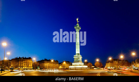 Place de la Bastille at night. High resolution panorama. Stock Photo