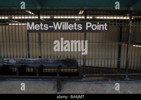 The Mets Willets Point Shea Stadium station on the Flushing line in the borough of Queens in New York Stock Photo