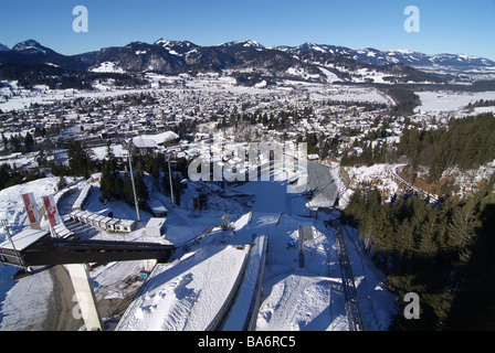 Germany Bavaria colonel-village Erdinger arena shadow-mountain-ski jump place-overview allgäu view Bavaria Germany erdinger Stock Photo