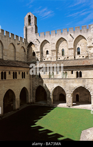 France, Vaucluse, Avignon, Palais des Papes classified as World Heritage by UNESCO, Benoit XII Cloister Stock Photo