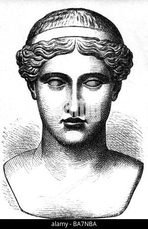 Hera, Greek deity (Juno), sister and wife of Zeus, portrait, bust, wood engraving before 1875, Stock Photo