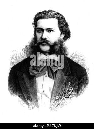 Strauss, Johann II (the Younger), 25.10.1825 - 3.6.1899, Austrian composer, portrait, wood engraving after drawing, 1879, Artist's Copyright has not to be cleared Stock Photo