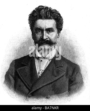 Strauss, Johann II (the Younger), 25.10.1825 - 3.6.1899, Austrian composer, portrait, wood engraving after photo by Krziwanek, Vienna, late 19th century, Artist's Copyright has not to be cleared Stock Photo