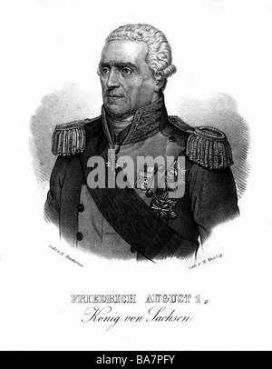 Frederick Augustus I, 23.12.1750 - 31.5.1827, King of Saxony 11.12.1806 - 31.5.1827, portrait, lithograph, by M. Knaebig, early 19th century,