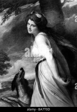 Hamilton, Lady Emma, 1761 - 15.1.1815, British actress, wife of Sir William Hamilton, half length, painting by John Romney, Stock Photo