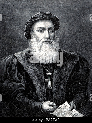Gama, Vasco da, circa 1469 - 24.12.1524, Portuguese navigator, wood engraving, 19th century, Stock Photo