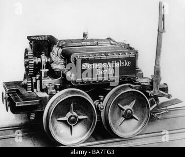 transport / transportation, railway, locomotives, electrical locomotive, Siemens und Halske, Berlin, 1879, Stock Photo