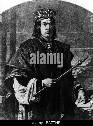 Ferdinand II, 10.3.1452 - 23.1.1516, King of Aragon, half length, after painting by Joaquin Becquer (1805 - 1841),