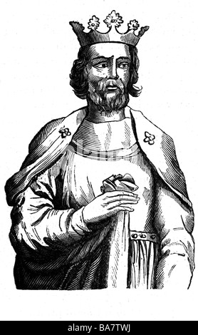 Pepin III 'the Short', 714/715 - 24.9.768, King of the Franks 751 - 768, half length, wood engraving, 19th century, , Stock Photo