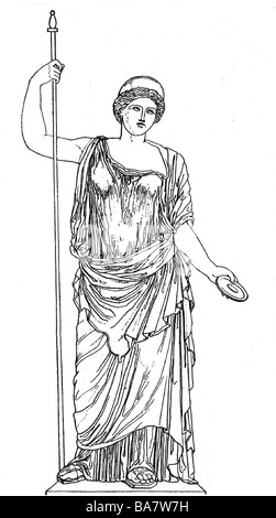 Hera, Greek deity (Juno), sister and wife of Zeus, full length, drawing after ancient statue, Stock Photo