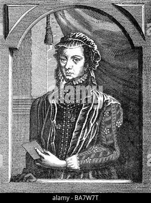 Margaret, 1522 - 1586, Duchess of Parma, daughter of Emperor Carl V, governor of Netherlands 1559 - 1567, half length, contemporary copper engraving, Habsburg, Artist's Copyright has not to be cleared