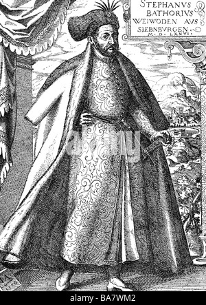 Stephen Bathory, 27.9.1533 - 12.12.1586, King of Poland  14.12.1575 - 12.12.1586, ful length, copper engraving, 1576, , Artist's Copyright has not to be cleared Stock Photo