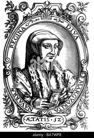 Marguerite de Navarre, 11.4.1492 - 21.12.1549, Queen of Navarra, author / writer, portrait, woodcut, circa 16th century, Stock Photo