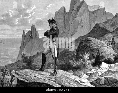 Napoleon I, 15.8.1769 - 5.5. 1821, Emperor of the French 2.12.1804 - 22.6.1815, on Saint Helena, wood engraving, 19th century, Stock Photo