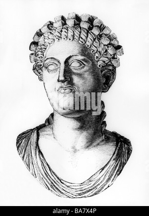 Messalina, Valeria, circa 25 - October 48 AD, Roman Empress, portrait, wood engraving after ancient bust, 19th century, , Stock Photo