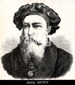 Gama, Vasco da, circa 1469 - 24.12.1524, Portuguese navigator, wood engraving, 19th century, Stock Photo