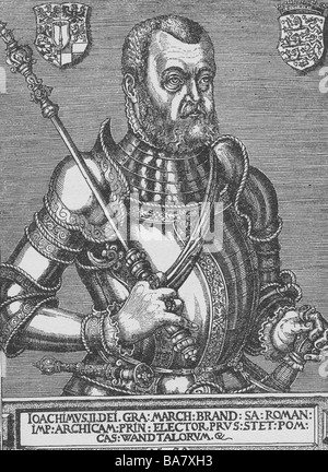 Joachim II Hector, 9.1.1505 - 3.1.1571, Elector of Brandenburg 1535 - 1571, half length, copper engraving by Franz Friedrich, 1570, Artist's Copyright has not to be cleared