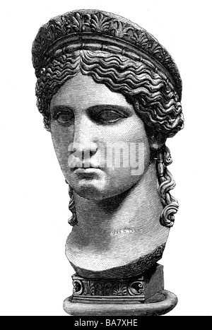 Hera, Greek deity (Juno), sister and wife of Zeus, portrait, bust, wood engraving, probably by Alkamenes, Ludovisi Collection, Rome, Stock Photo