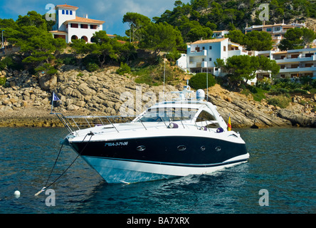 Yacht anchoring in front of Sant Elm Majorca Baleares Spain | Yachten ankern vor Sant Elm Mallorca Balearen Spanien Stock Photo