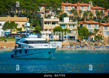 Yacht anchoring in front of Sant Elm Majorca Baleares Spain Yacht ankert vor Sant Elm Mallorca Balearen Spanien Stock Photo